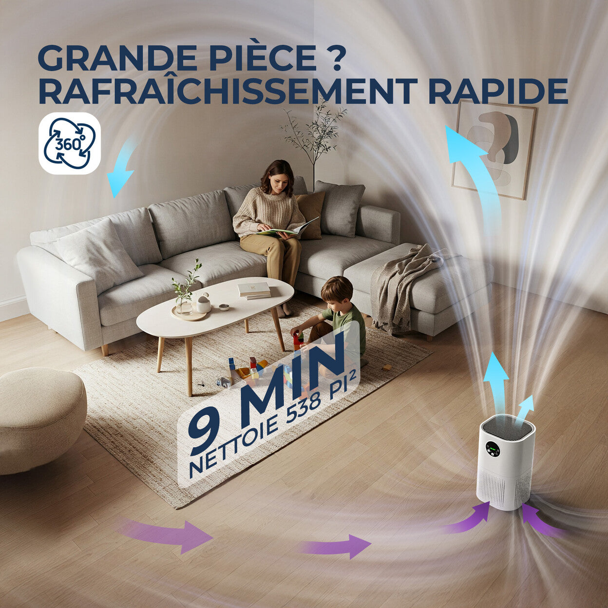 Purificateur d'air HEPA H13 silencieux 25 dB pour chambre — vue 8