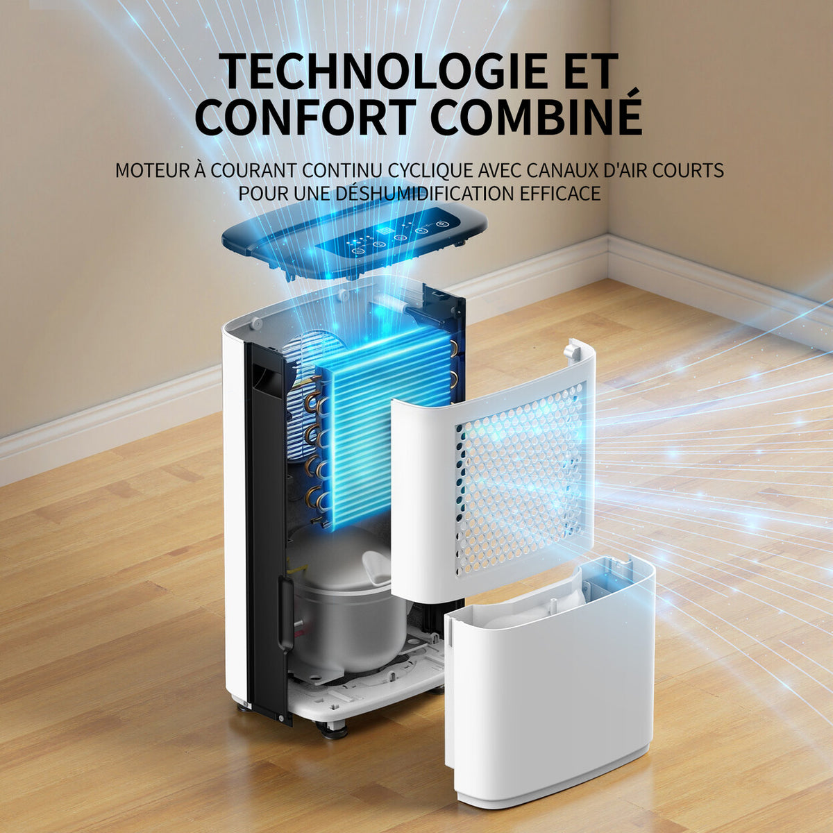 Déshumidificateur 12L/jour avec réservoir 3,8L et évacuation continue — vue 4