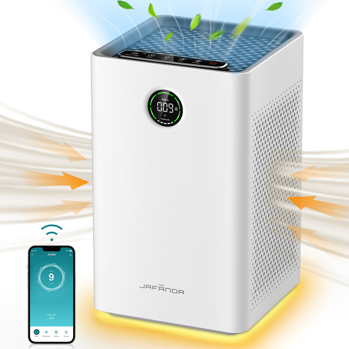 Purificateur d'air HEPA H13 connecté Wi-Fi pour grande pièce