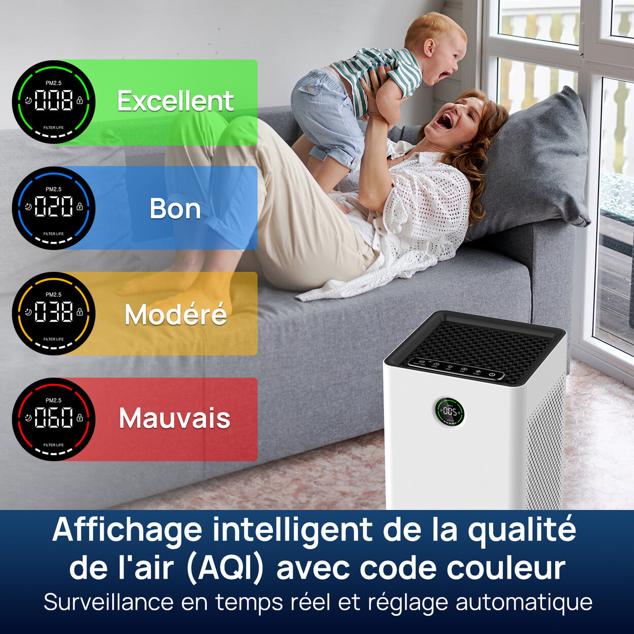 Purificateur d'air HEPA H13 connecté Wi-Fi pour grande pièce — vue 7