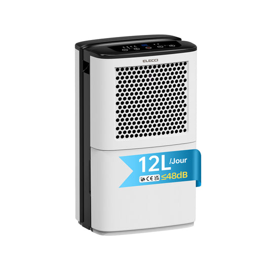 Déshumidificateur 12L/jour avec réservoir 3,8L et évacuation continue