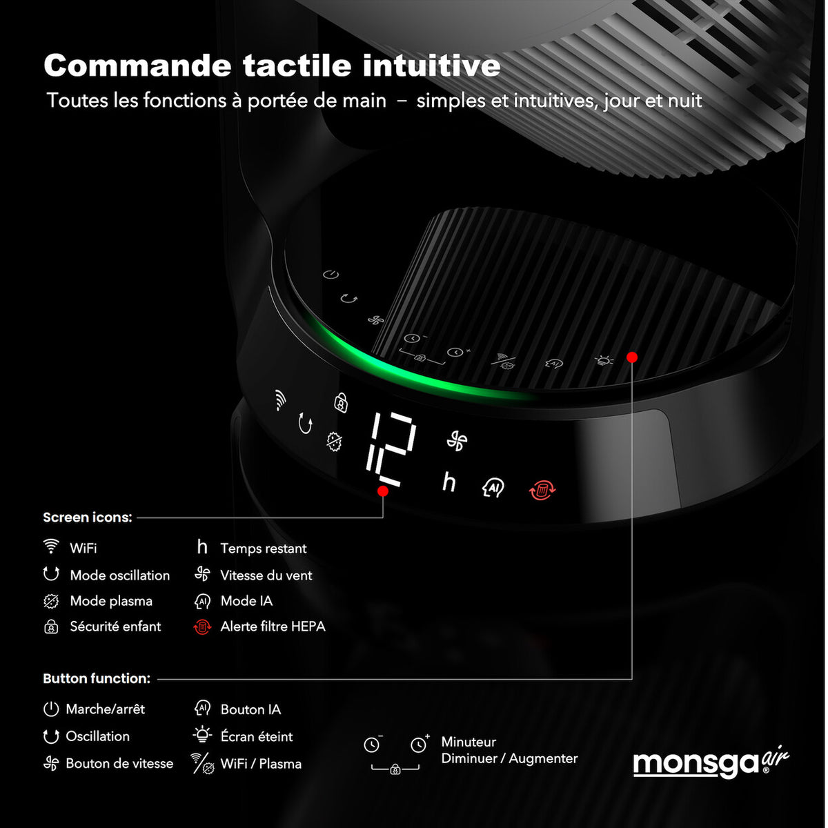 Ventilateur sur pied 2-en-1 avec purificateur d'air HEPA — vue 9
