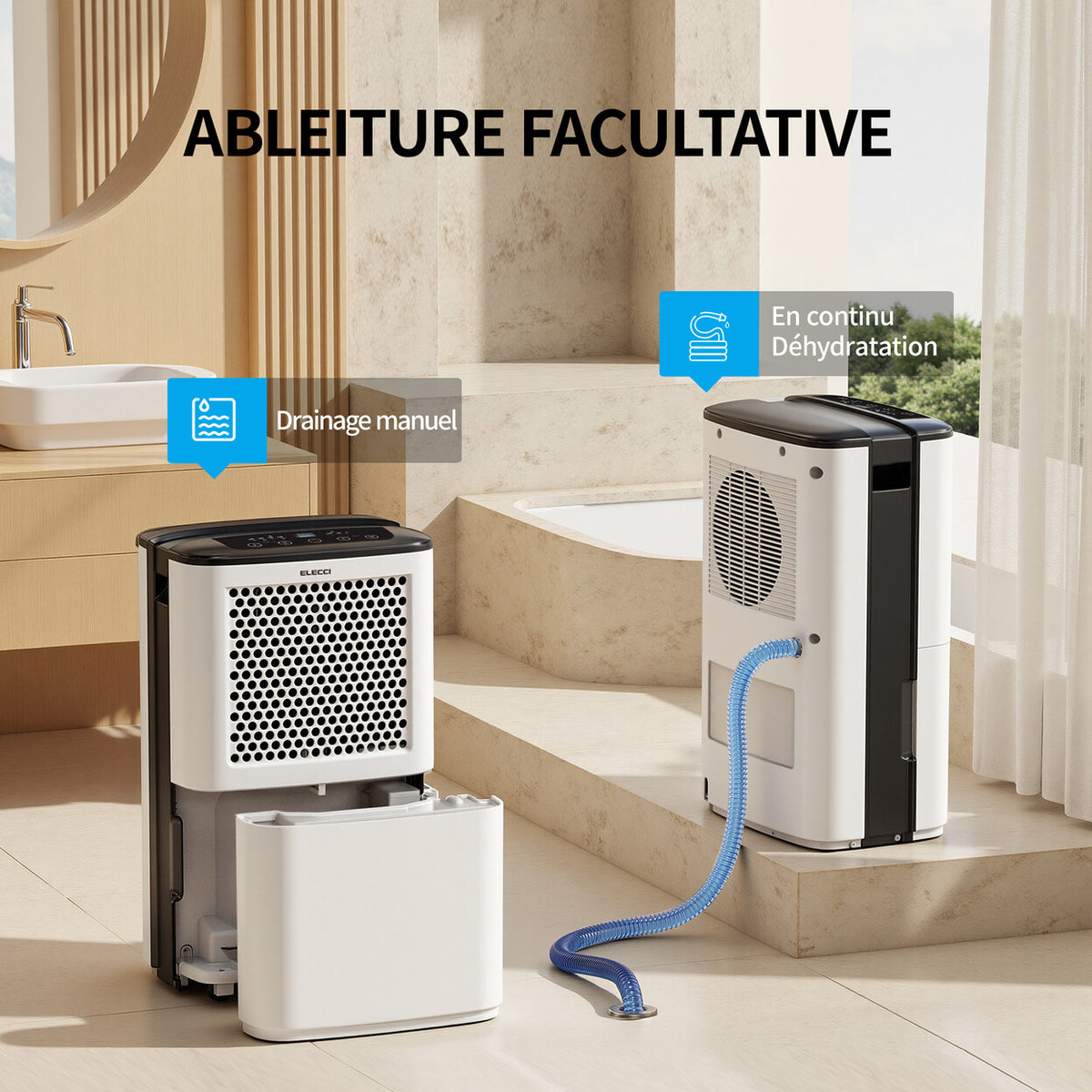 Déshumidificateur 12L/jour avec réservoir 3,8L et évacuation continue — vue 5