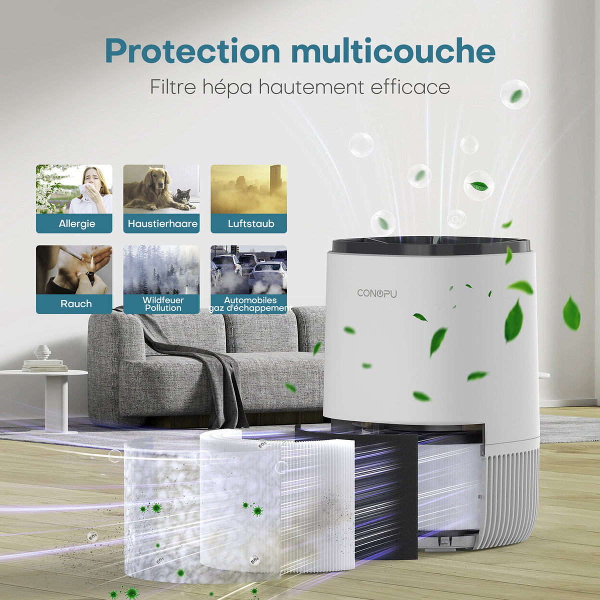 Purificateur d'air HEPA compact pour chambre jusqu'à 18 m² — vue 2