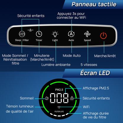 Purificateur d'air HEPA H13 connecté Wi-Fi pour grande pièce — vue 8