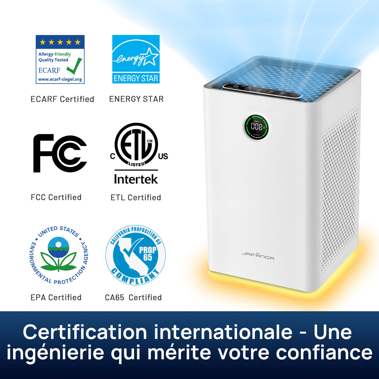Purificateur d'air HEPA H13 connecté Wi-Fi pour grande pièce — vue 3