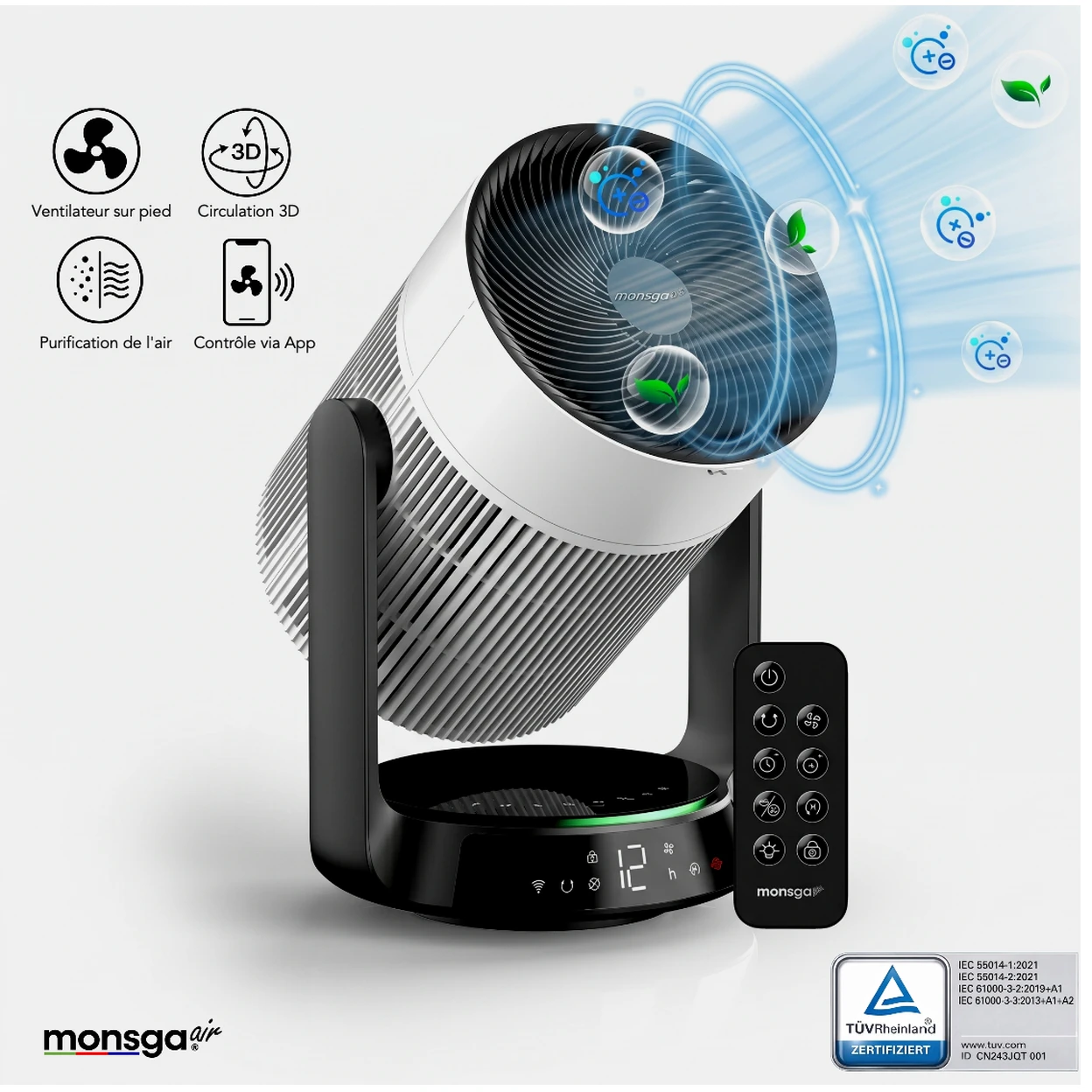 Ventilateur sur pied 2-en-1 avec purificateur d'air HEPA — vue 2